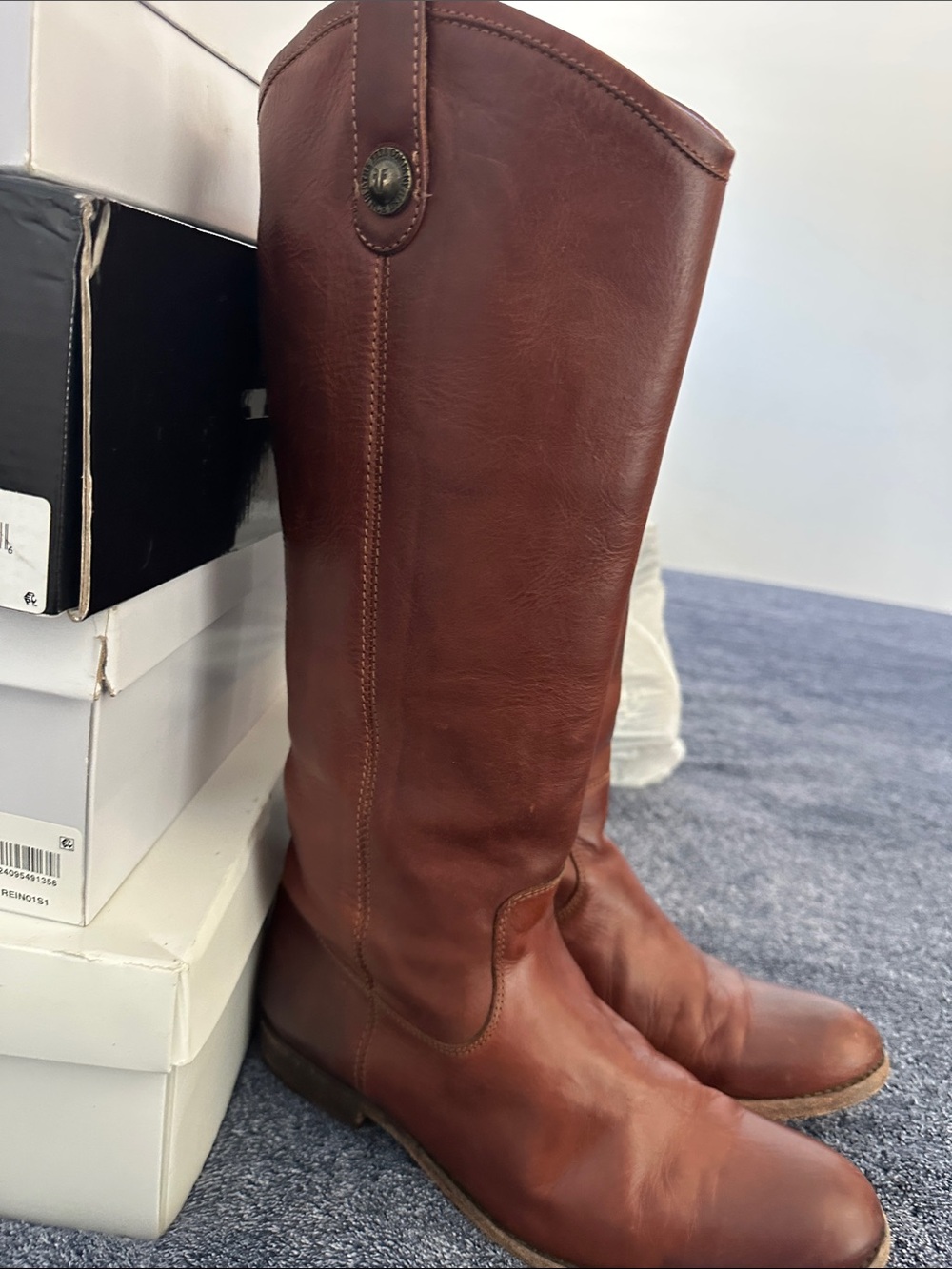 Frye Chestnut Brown Leather Pull-On Riding Boots - Picture 5 of 7